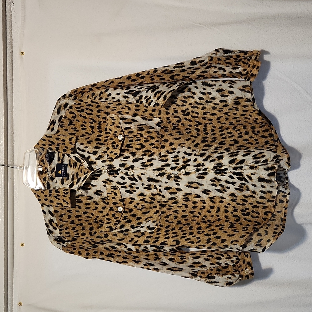Lightweight cheetah print cotton button front blouse